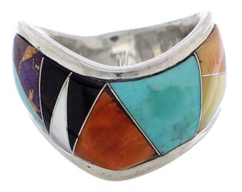 Southwest Sterling Silver Multicolor Ring Size 6-1/4 EX50850